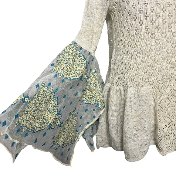 Free People Pointelle Breeze Knit Sweater Bell Sleeves Size Small - Picture 6 of 9